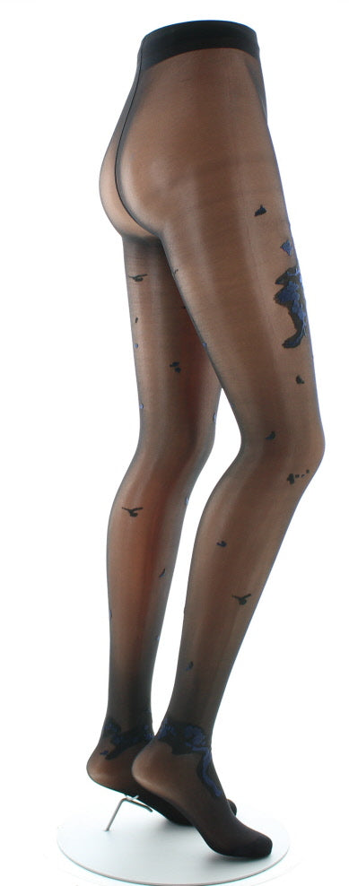 Collants fleurs japonaises Noir et Marine NOIR-MARINE
