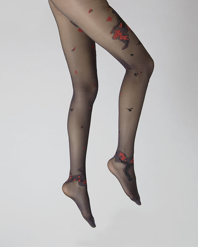 Collants fleurs japonaises Raisin et Rouge ROUGE