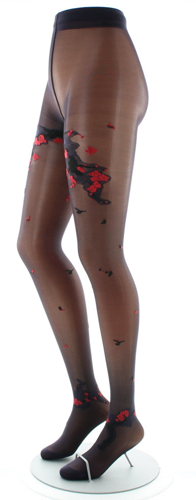 Collants fleurs japonaises Raisin et Rouge ROUGE