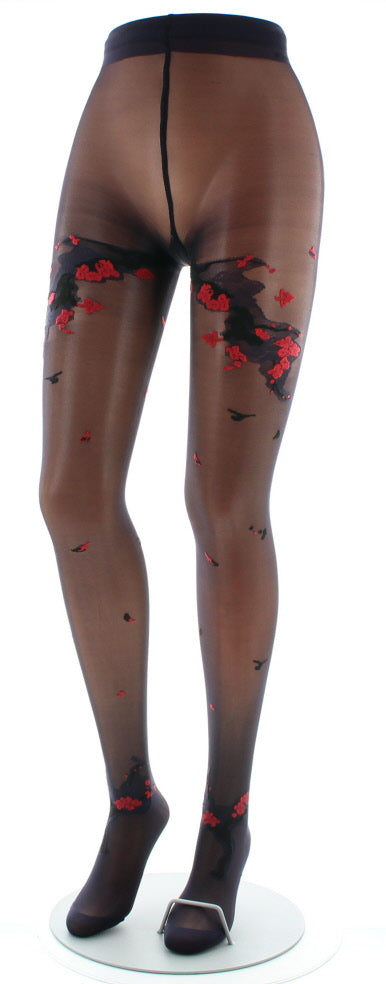 Collants fleurs japonaises Raisin et Rouge ROUGE