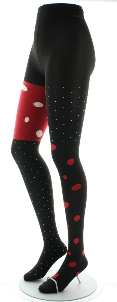 Collants pois blancs et rouges fond rouge et noir NOIR-ROUGE