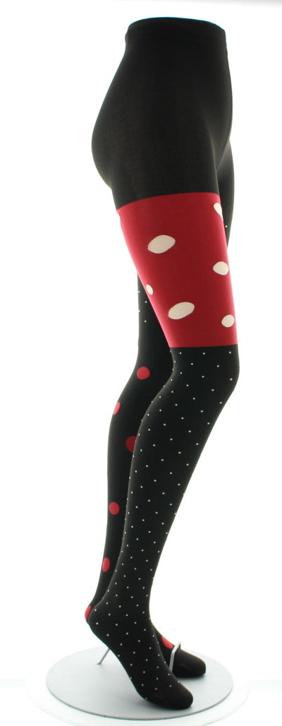 Collants pois blancs et rouges fond rouge et noir NOIR-ROUGE