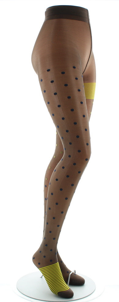 Collants Pois et fines rayures Expresso et Marine MARINE-KAKI