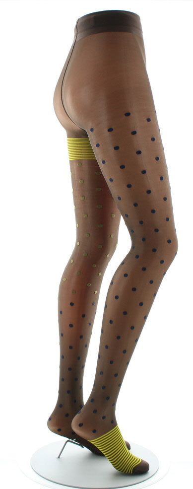 Collants Pois et fines rayures Expresso et Marine MARINE-KAKI