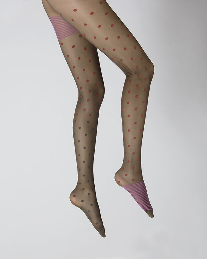 Collants Pois et fines rayures Expresso et Rouge ROUGE