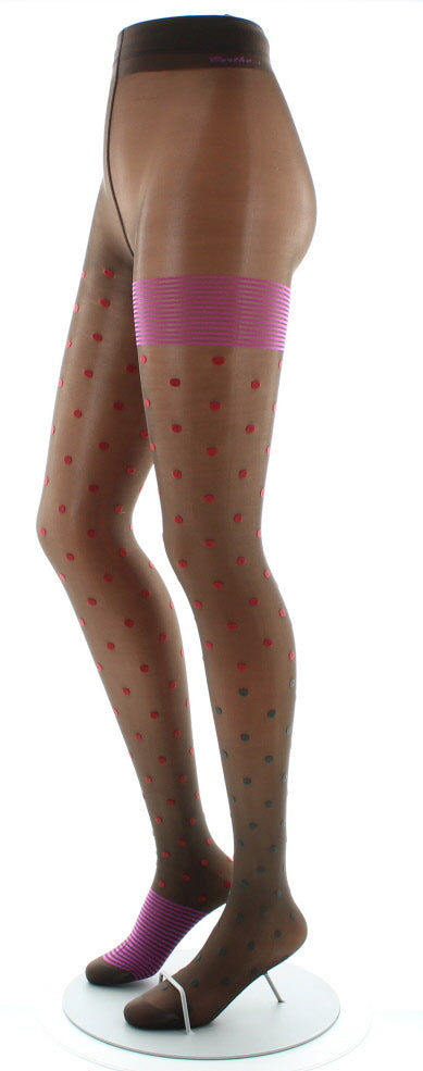 Collants Pois et fines rayures Expresso et Rouge ROUGE