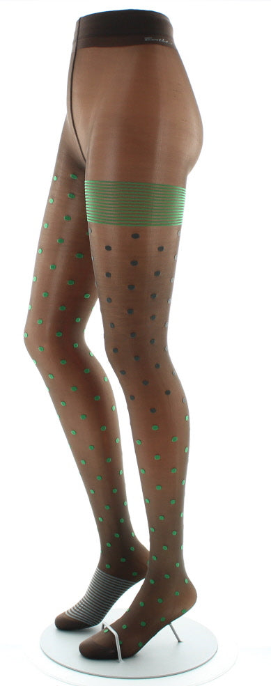 Collants Pois et fines rayures Expresso et Vert VERT
