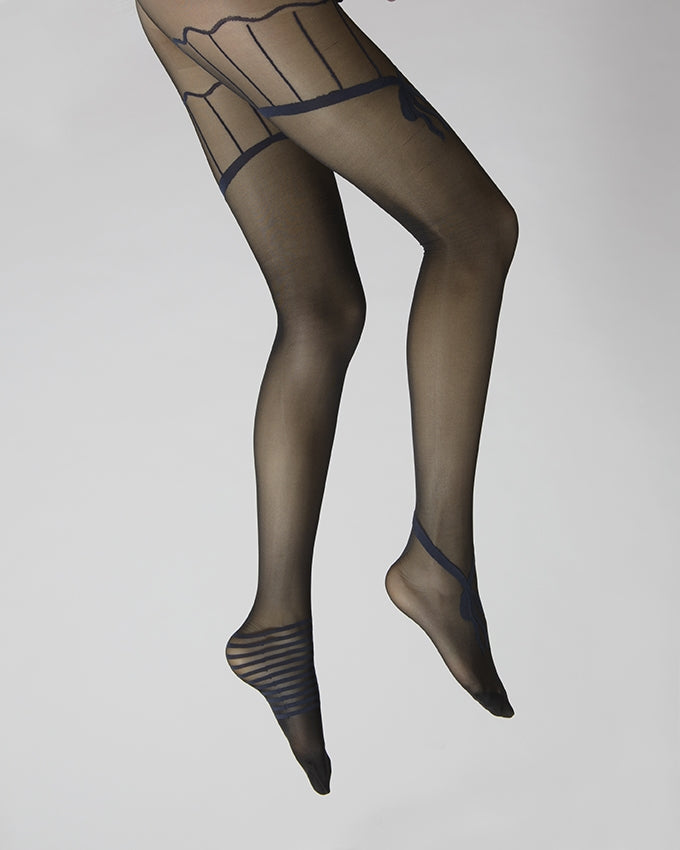 Collants sexy et chics Noir et Nœuds Marine MARINE