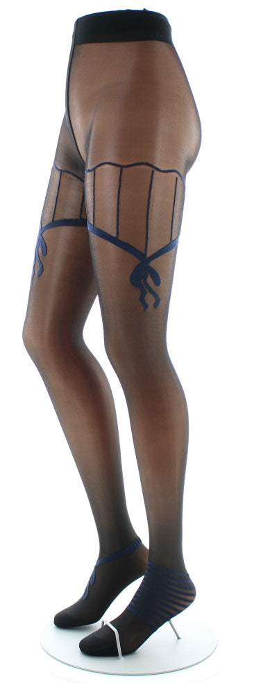 Collants sexy et chics Noir et Nœuds Marine MARINE