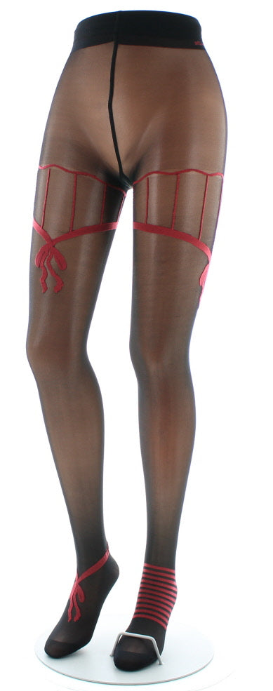Collants sexy et chics Noir et Noeuds Rouge ROUGE
