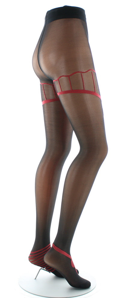 Collants sexy et chics Noir et Noeuds Rouge ROUGE