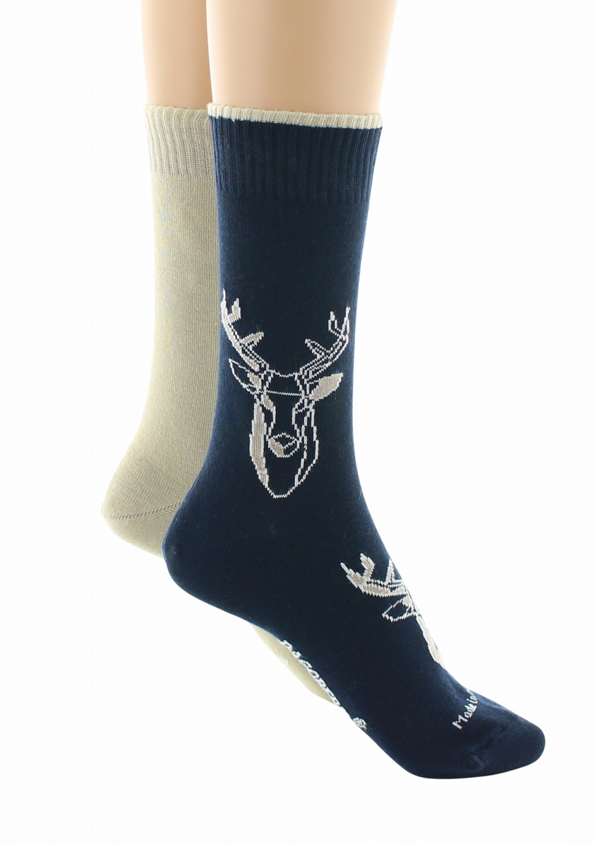 Doubles chaussettes réversibles Cerf Marine Intérieur Beige MARINE-BEIGE