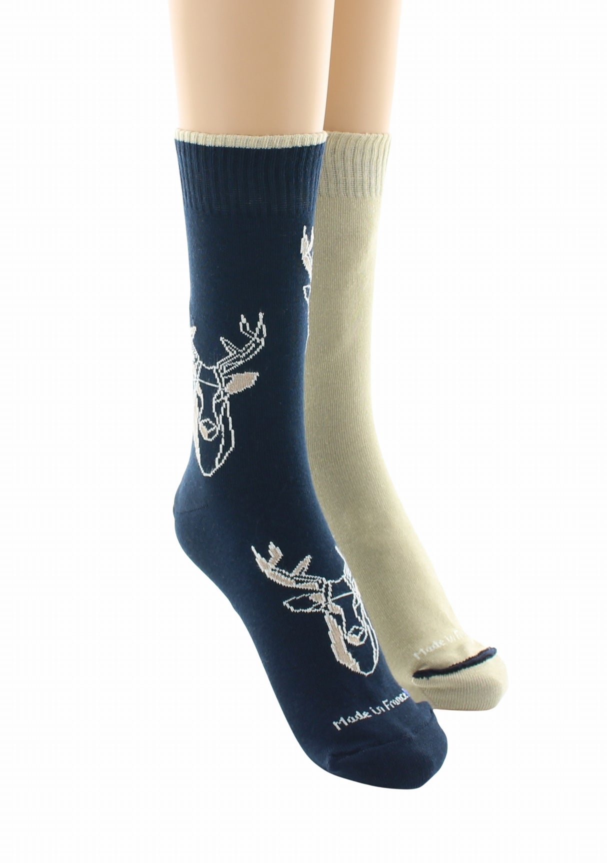 Doubles chaussettes réversibles Cerf Marine Intérieur Beige MARINE-BEIGE