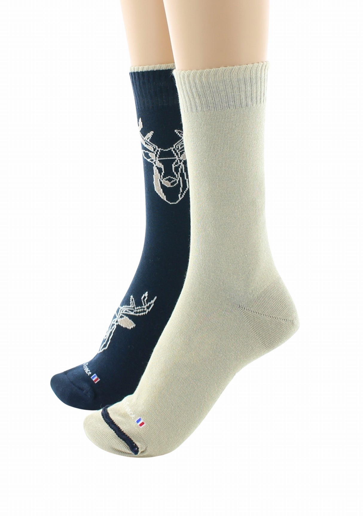 Doubles chaussettes réversibles Cerf Marine Intérieur Beige MARINE-BEIGE
