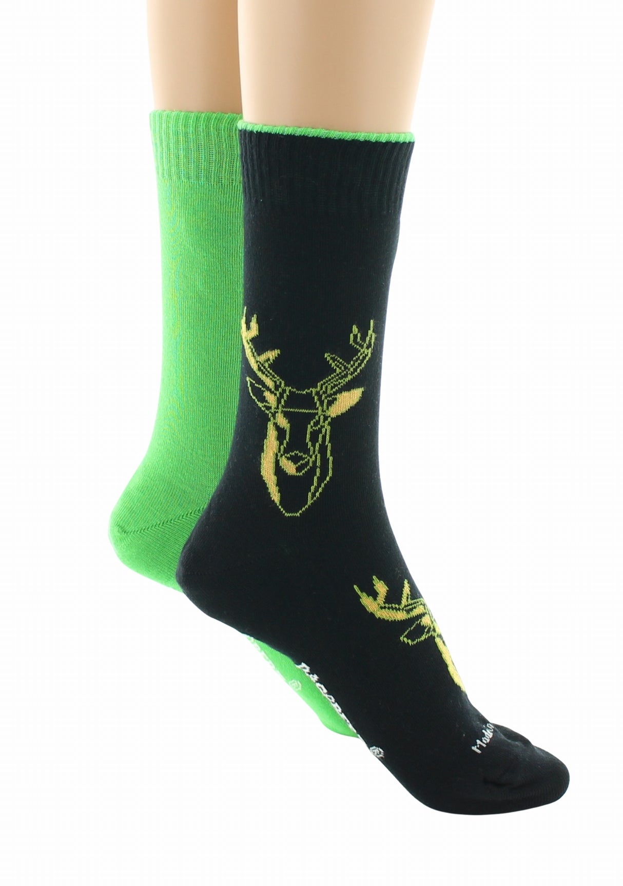 Doubles chaussettes réversibles Cerf Noir Intérieur Vert pomme NOIR-VERT POMME