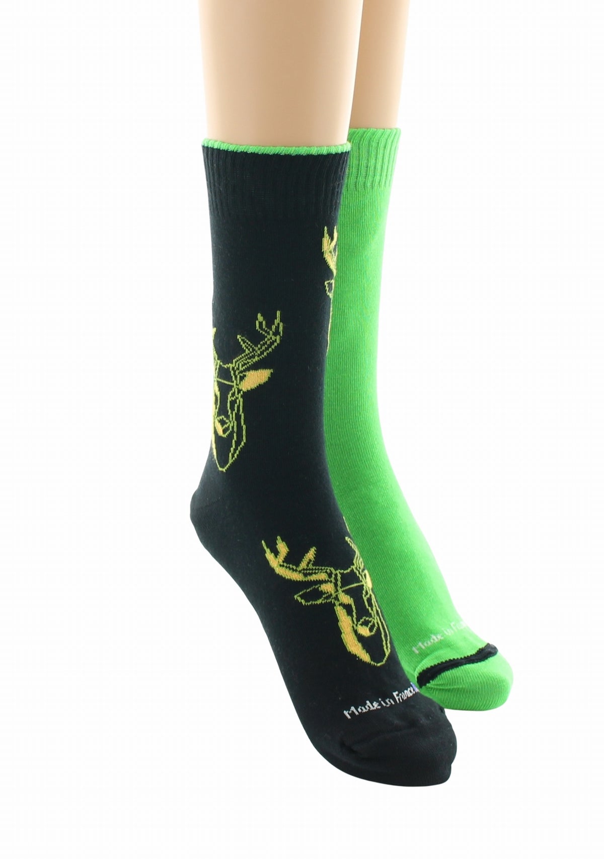 Doubles chaussettes réversibles Cerf Noir Intérieur Vert pomme NOIR-VERT POMME