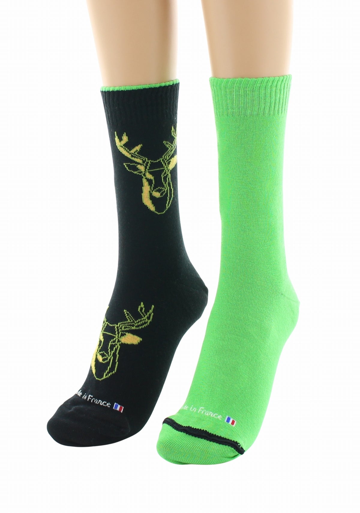 Doubles chaussettes réversibles Cerf Noir Intérieur Vert pomme NOIR-VERT POMME