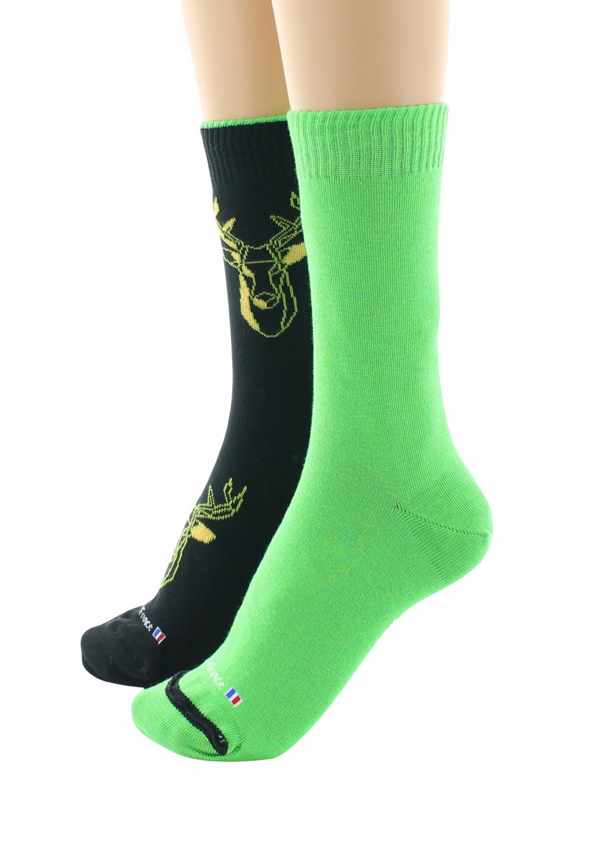 Doubles chaussettes réversibles Cerf Noir Intérieur Vert pomme NOIR-VERT POMME