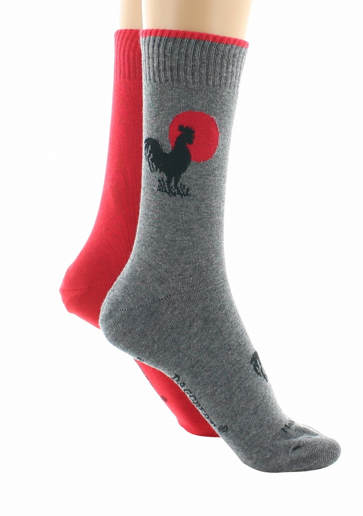 Doubles chaussettes réversibles Coq Gris Intérieur Rouge GRIS-ROUGE