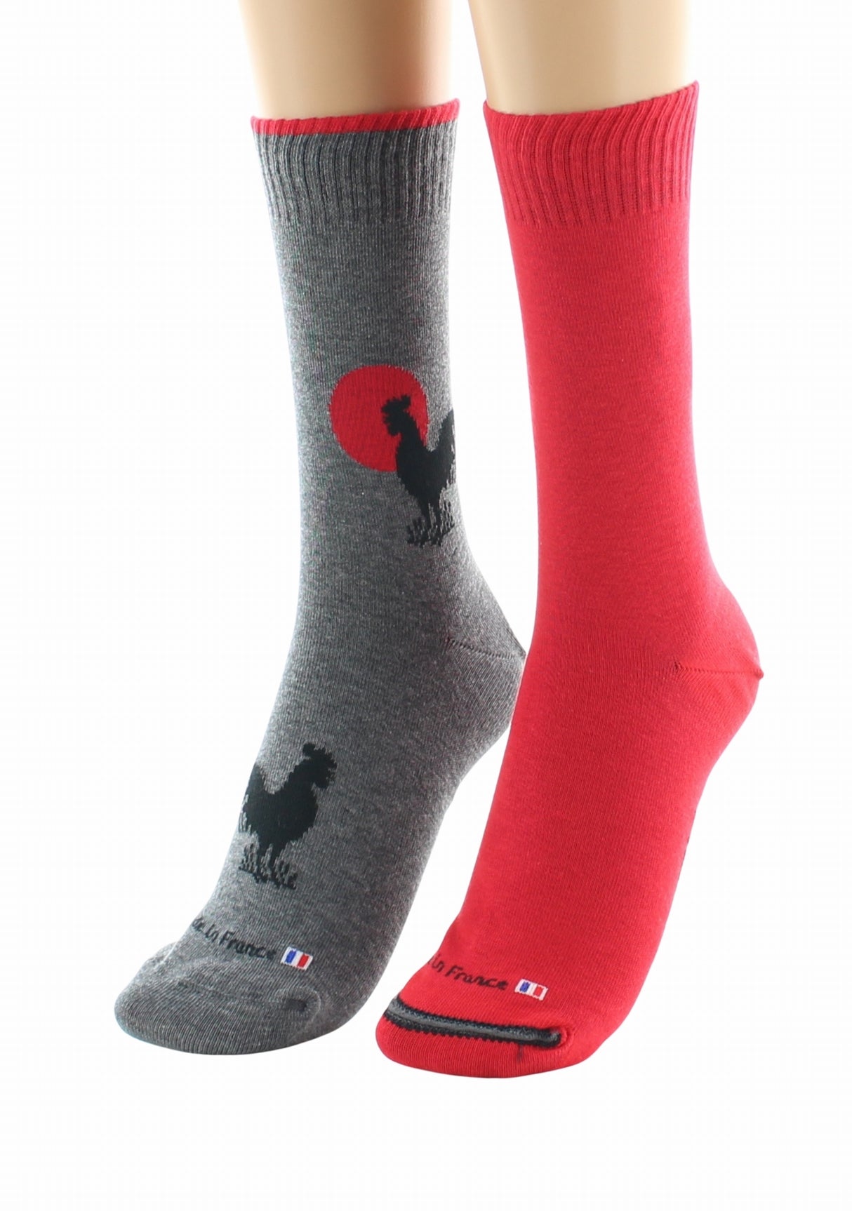 Doubles chaussettes réversibles Coq Gris Intérieur Rouge GRIS-ROUGE