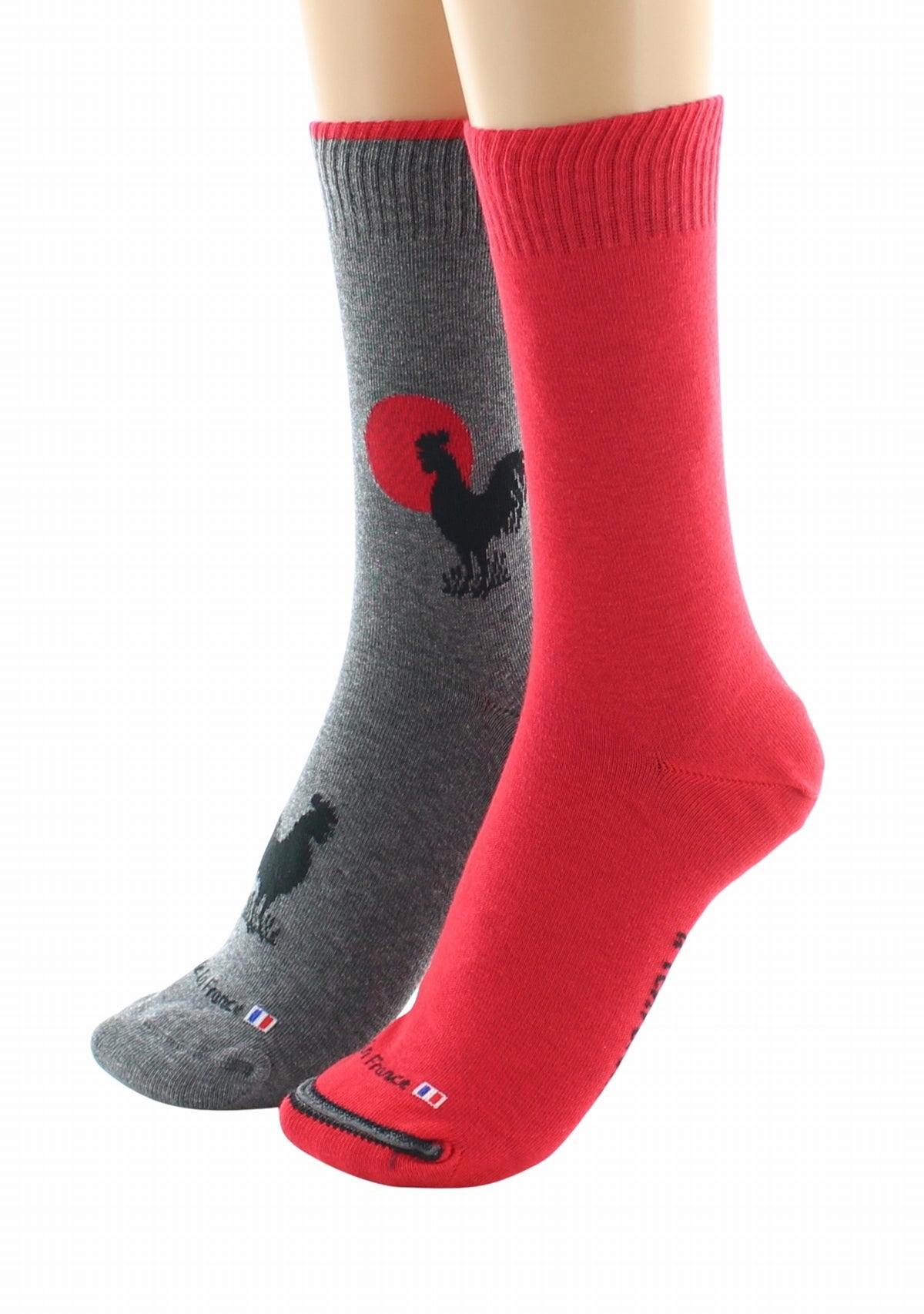 Doubles chaussettes réversibles Coq Gris Intérieur Rouge GRIS-ROUGE