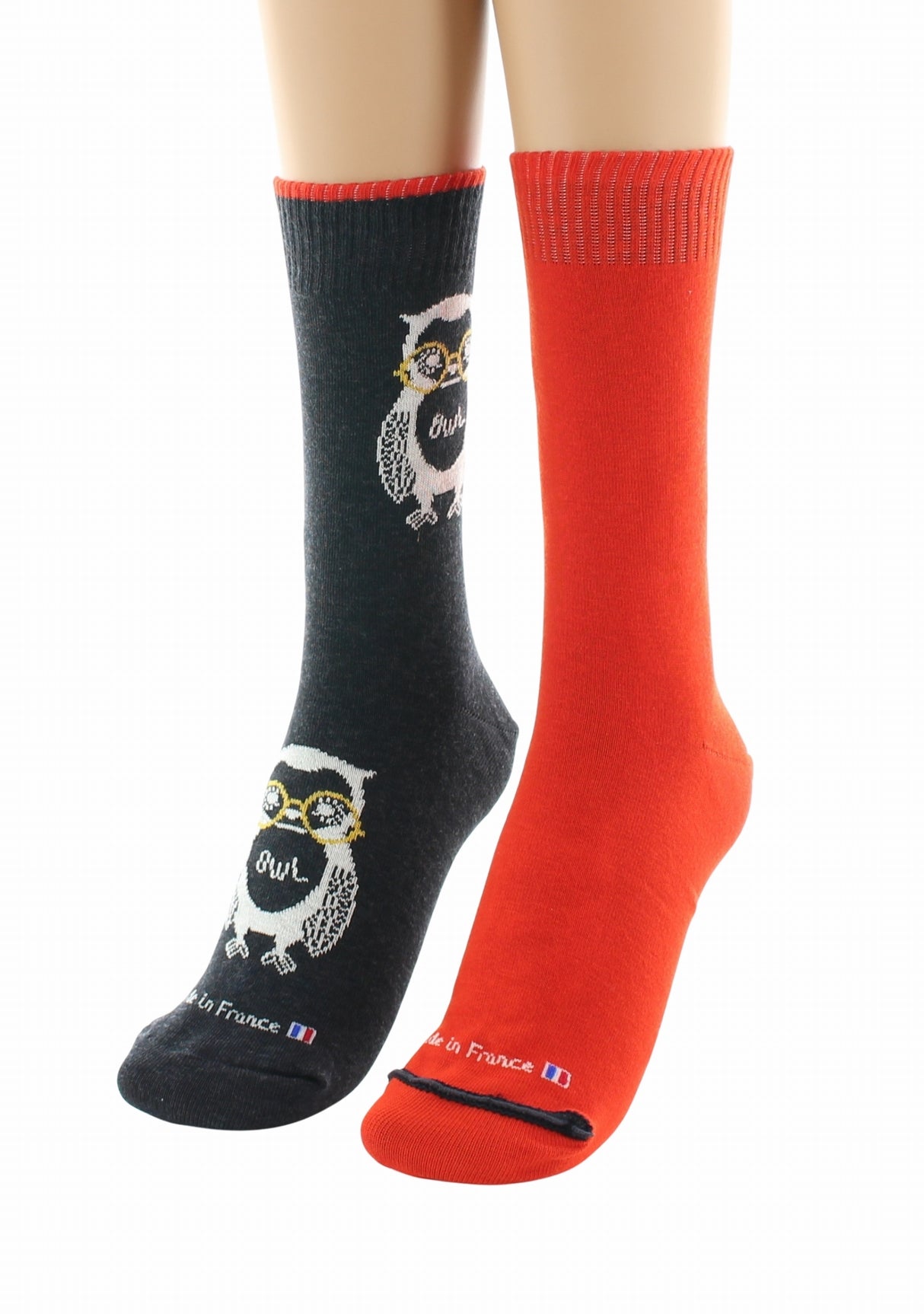 Doubles chaussettes réversibles Hibou Anthracite Intérieur Rouille ANTHRACITE-ROUILLE