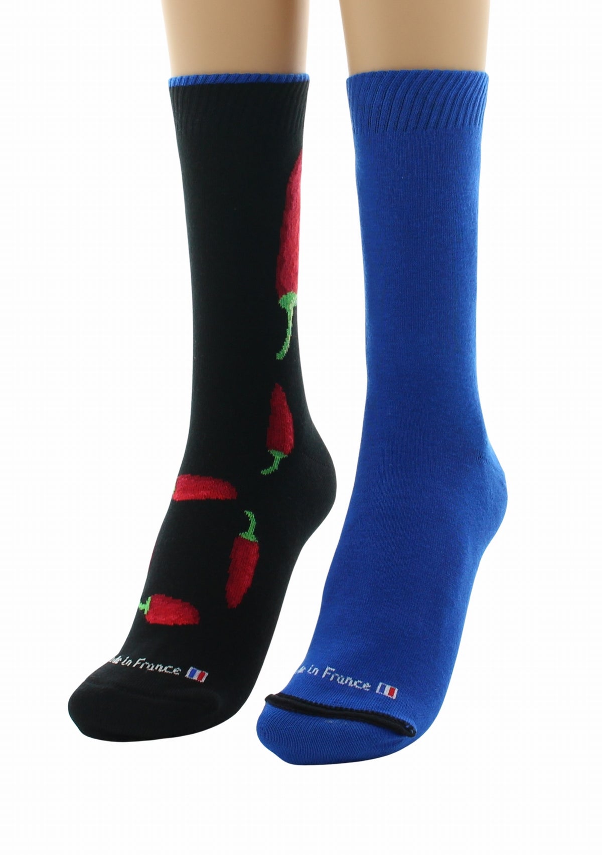 Doubles chaussettes réversibles Piments Noir Intérieur Bleu NOIR-BLEU