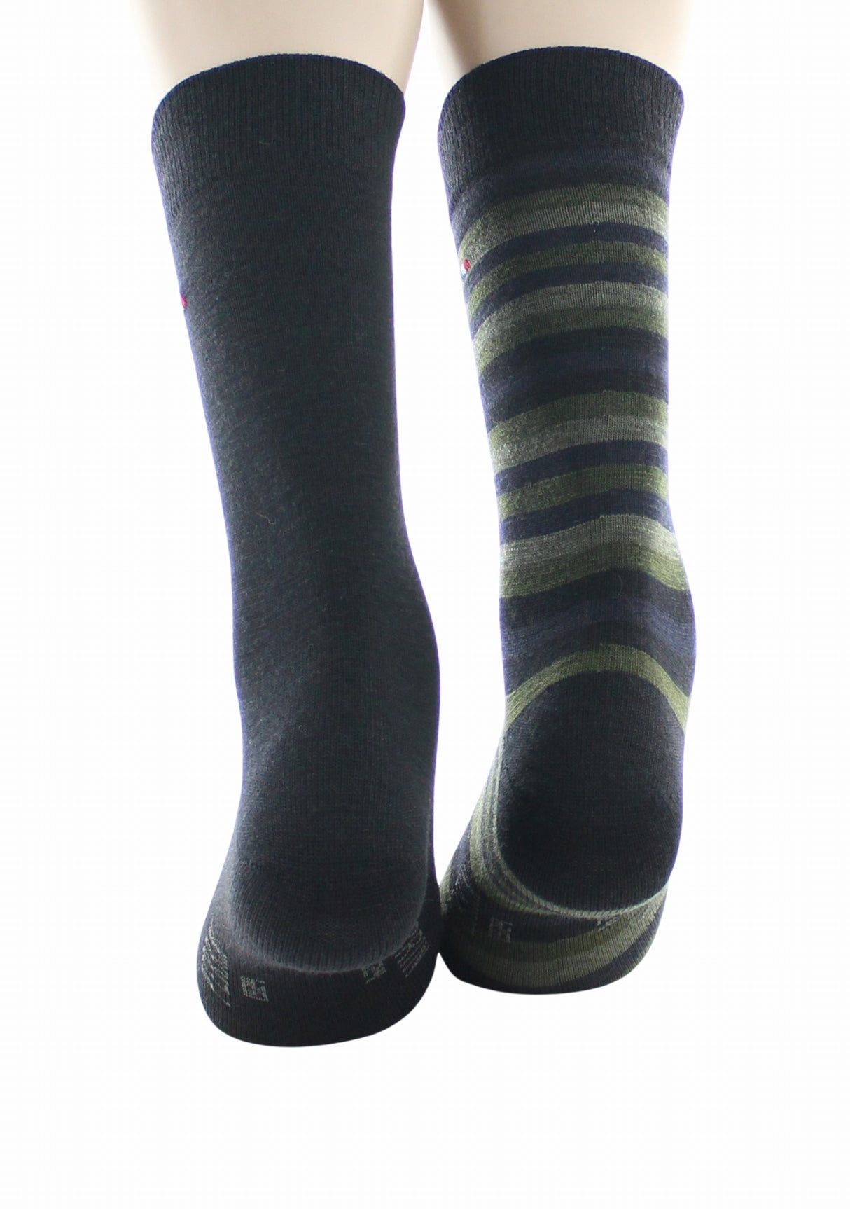Duo chaussettes en laine mérinos Perrin Noir uni/Noir & Kaki rayé NOIR/KAKI