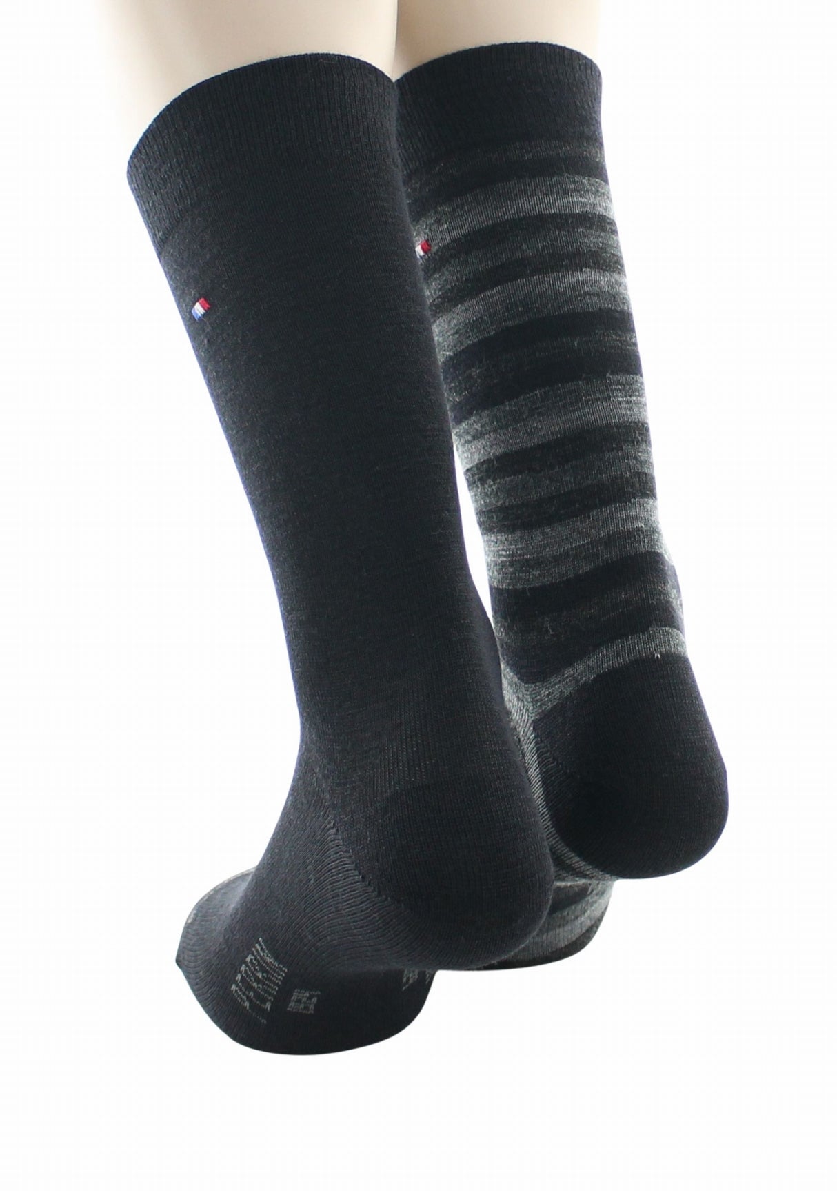 Duo de chaussettes en laine mérinos Perrin Noir uni/Noir & Gris rayé NOIR/GRIS