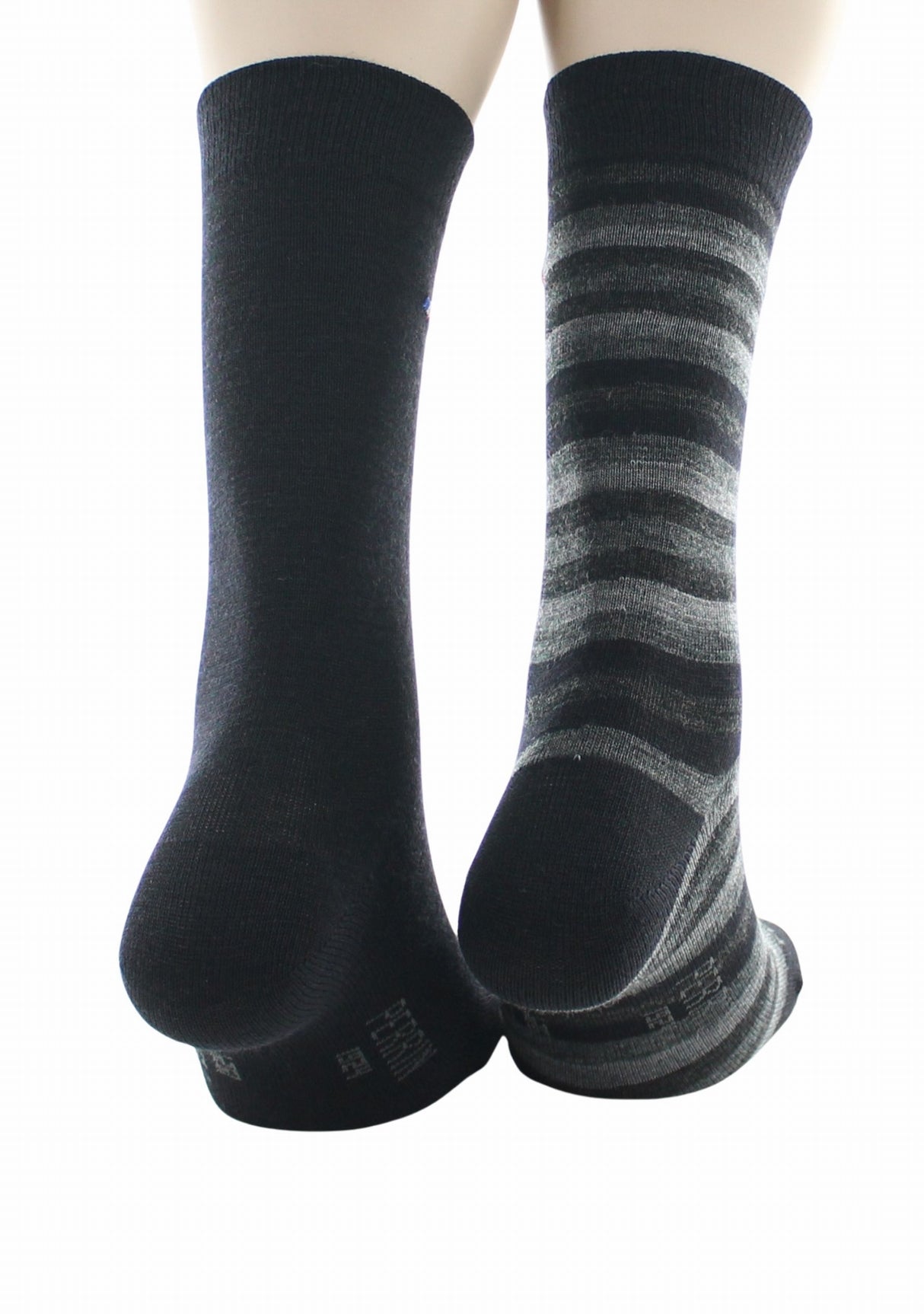 Duo de chaussettes en laine mérinos Perrin Noir uni/Noir & Gris rayé NOIR/GRIS