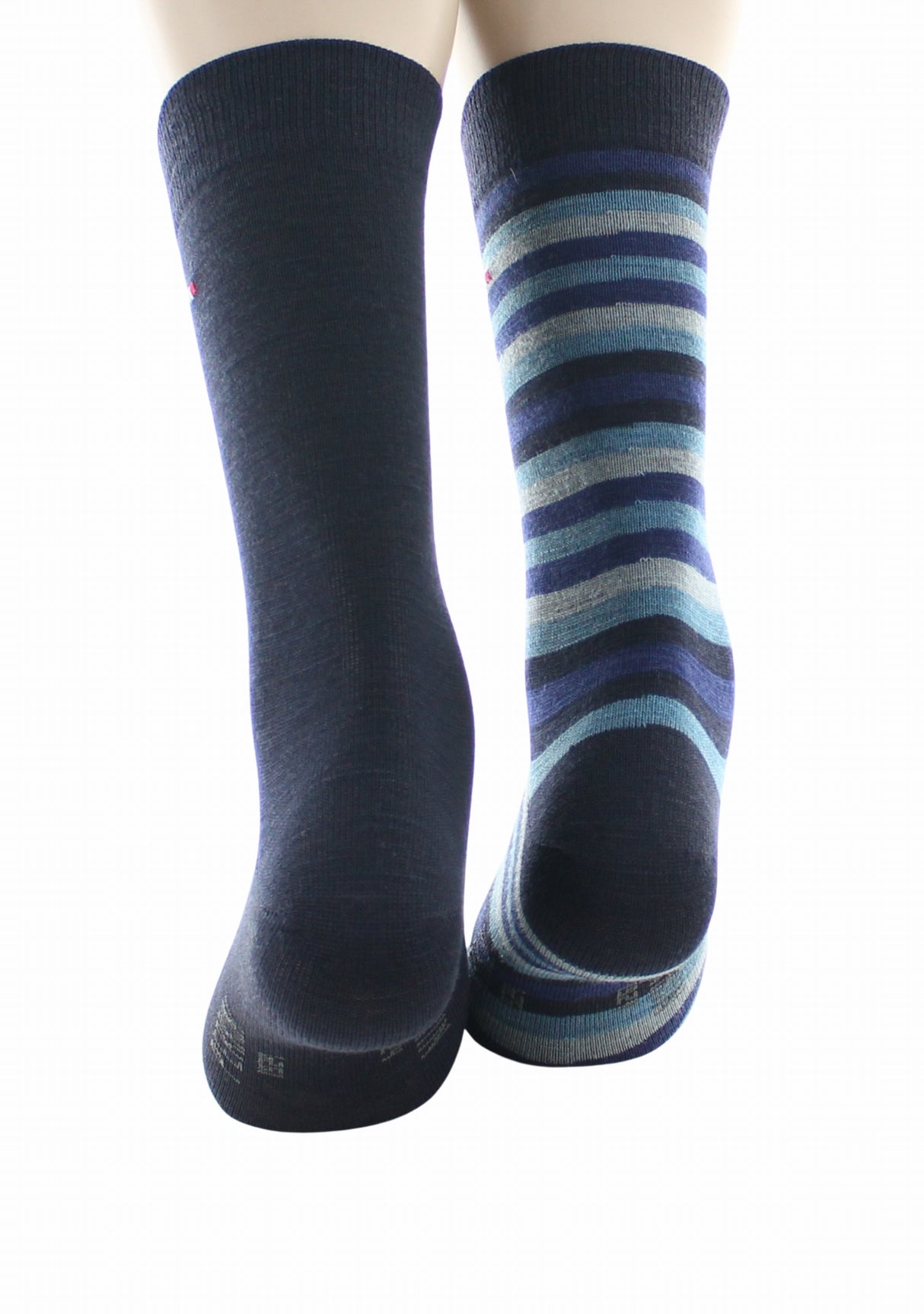 Duo de chaussettes en laine mérinos Perrin Marine uni/Noir, Marine, Gris rayé MARINE