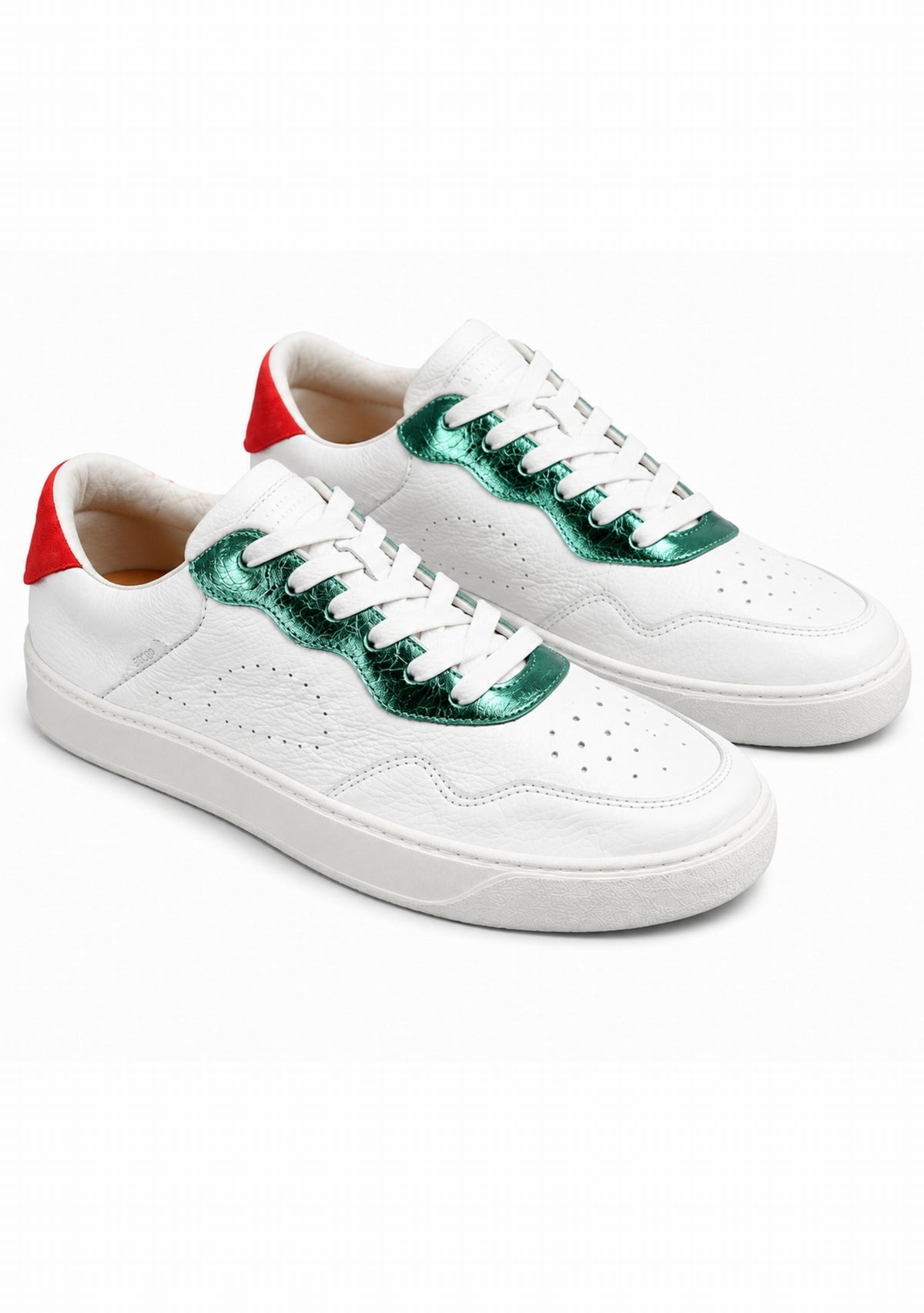 Ector 240 Cuir Blanc/Vert - Sneakers Made in France METALLISE