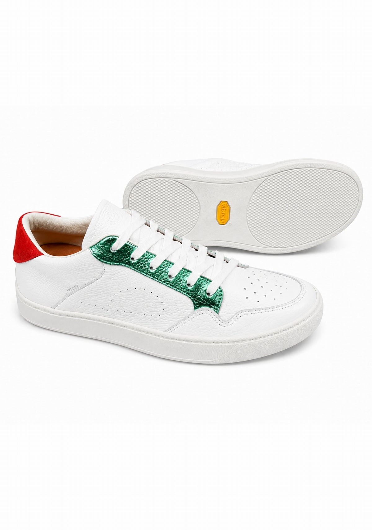Ector 240 Cuir Blanc/Vert - Sneakers Made in France METALLISE