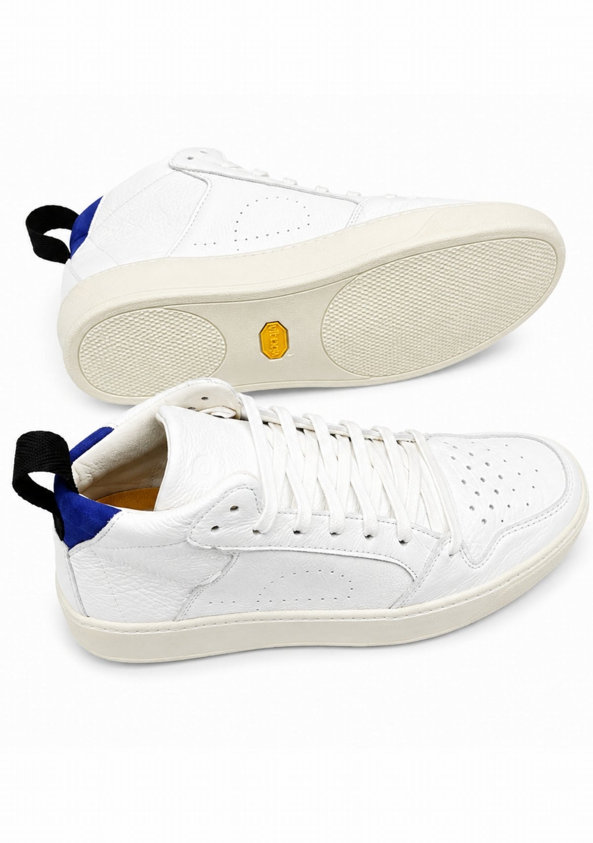 Ector 241 Blanc / Bleu – Sneakers montantes en cuir Made in France BLANC BLEU