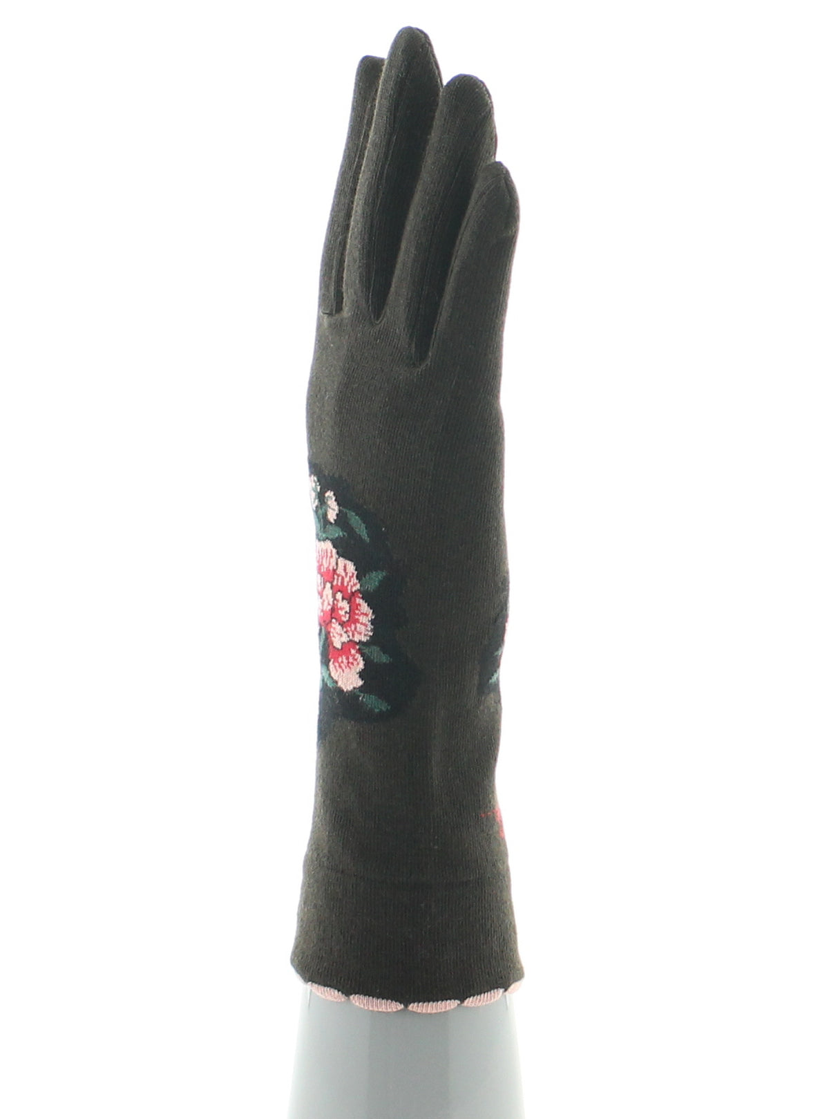 Gants coton femme fleurs MARRON