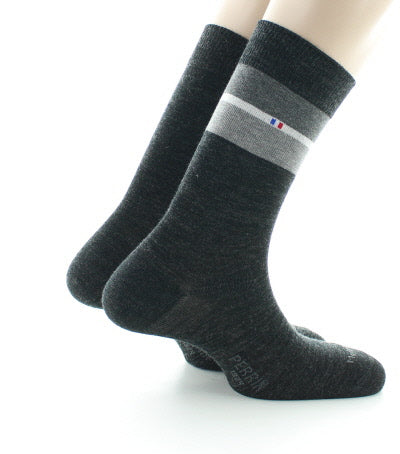 Lot 2 paires chaussettes homme laine peignée bandes colorées ANTHRACITE