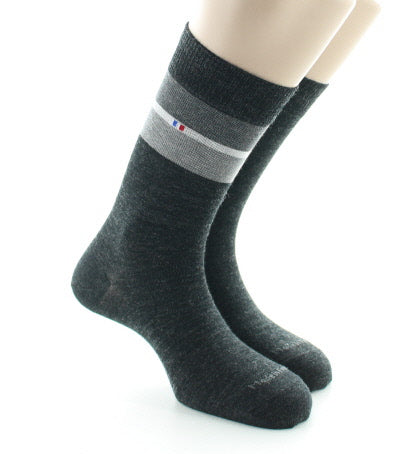 Lot 2 paires chaussettes homme laine peignée bandes colorées ANTHRACITE