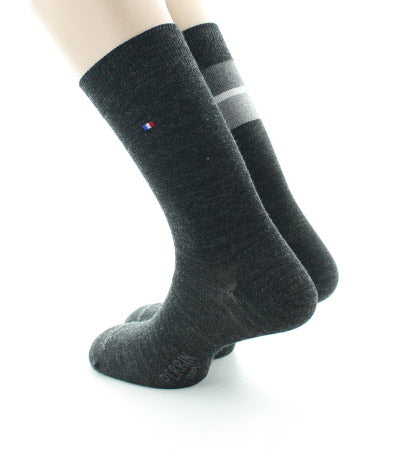 Lot 2 paires chaussettes homme laine peignée bandes colorées ANTHRACITE