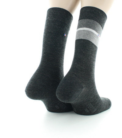Lot 2 paires chaussettes homme laine peignée bandes colorées ANTHRACITE