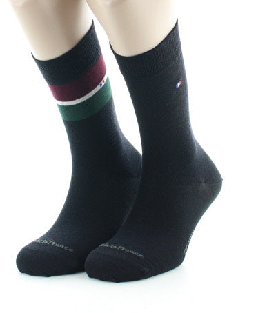Lot 2 paires chaussettes homme laine peignée bandes colorées NOIR