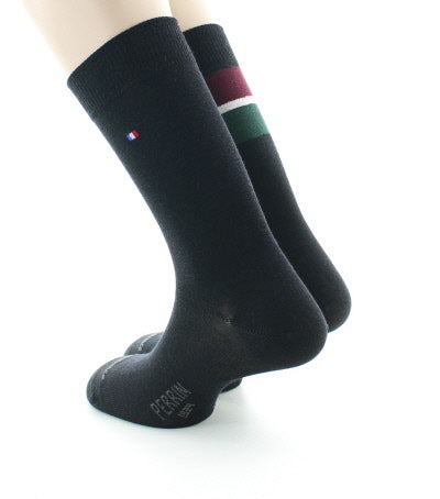 Lot 2 paires chaussettes homme laine peignée bandes colorées NOIR