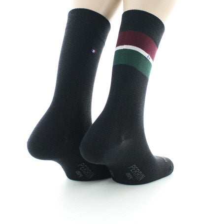 Lot 2 paires chaussettes homme laine peignée bandes colorées NOIR
