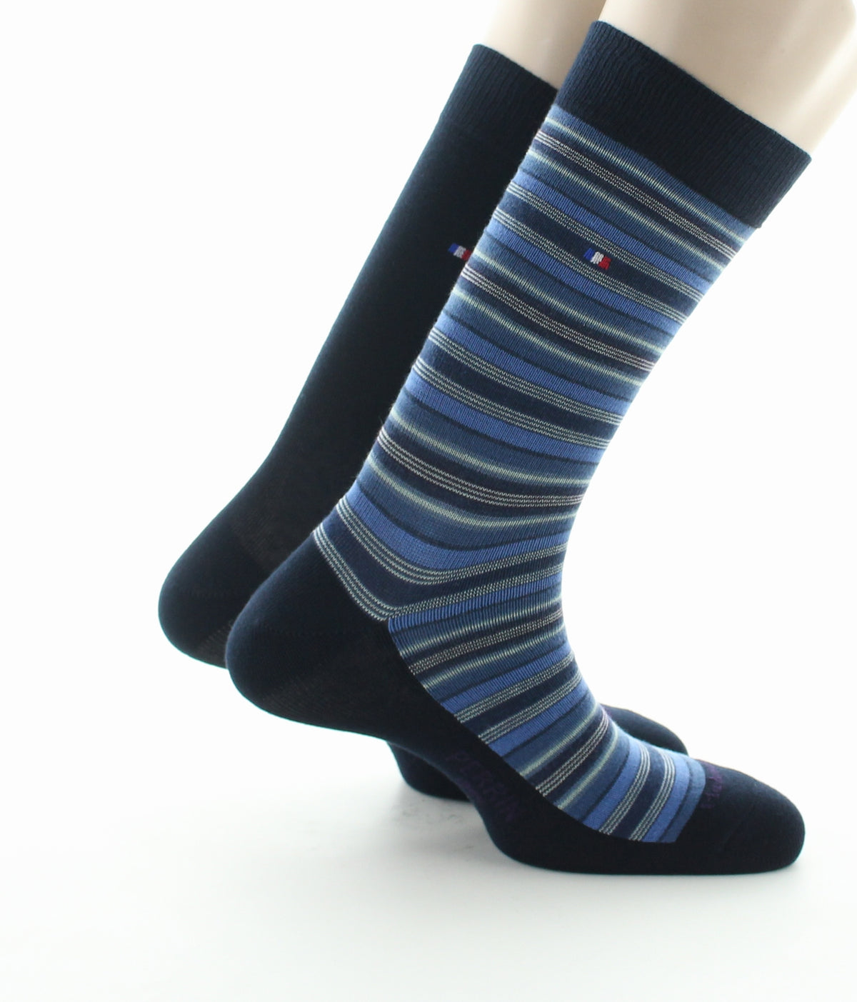 Lot 2p chaussettes mixte coton uni et rayé marine BLEU MARINE