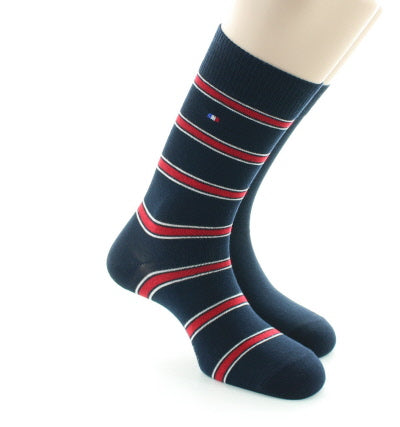 Lot de 2 paires de chaussettes mixtes en coton peigné MARINE-ROUGE