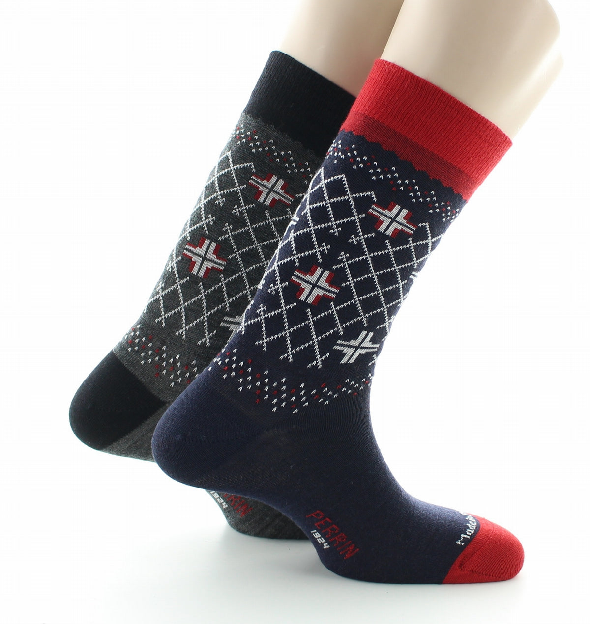 Lot de 2 paires de chaussettes mixtes Nordiques en laine peignée NOIR-MARINE