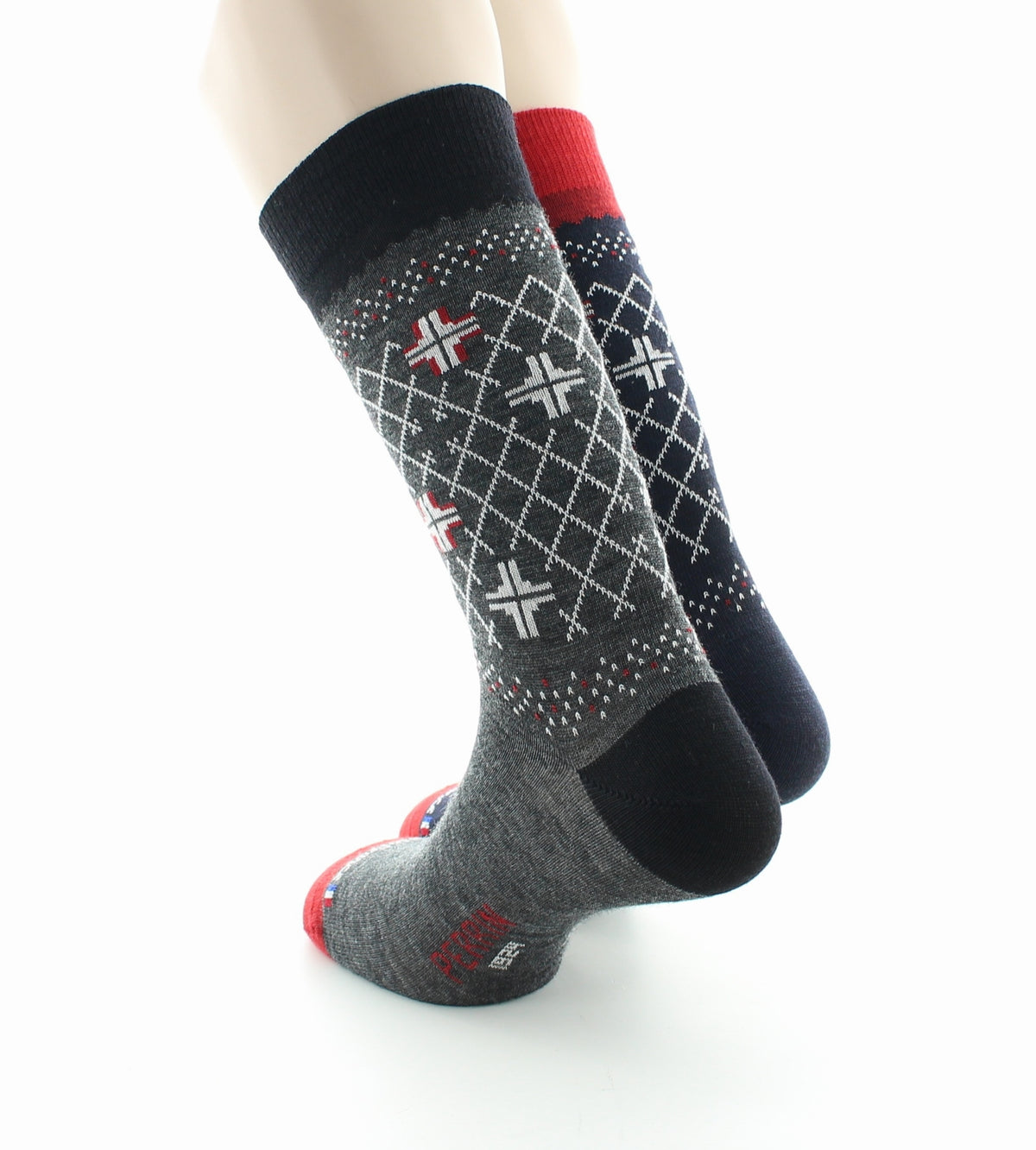 Lot de 2 paires de chaussettes mixtes Nordiques en laine peignée NOIR-MARINE