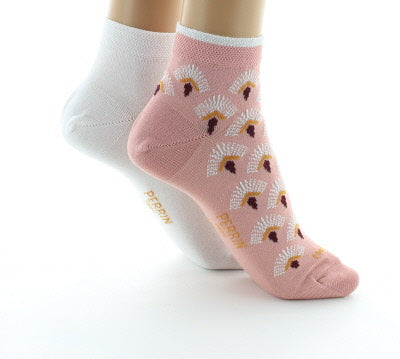 Lot de 2 paires Socquettes Femme Art déco en coton fil d'Écosse VIEUX ROSE/BLANC