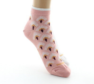 Lot de 2 paires Socquettes Femme Art déco en coton fil d'Écosse VIEUX ROSE/BLANC