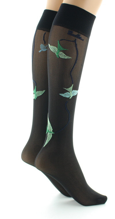 Mi-bas 30D noir Hirondelles vertes NOIR