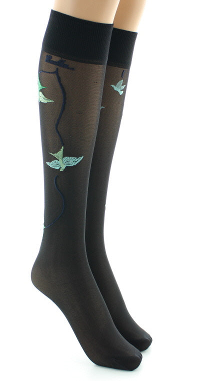 Mi-bas 30D noir Hirondelles vertes NOIR